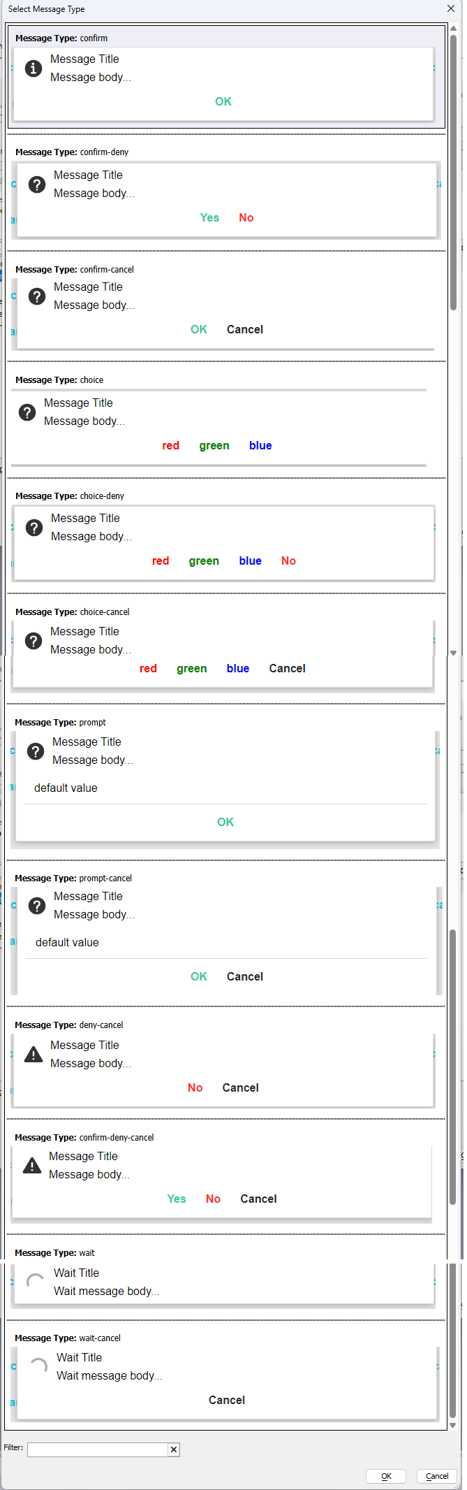 Examples of Advanced Dropdown Message types.